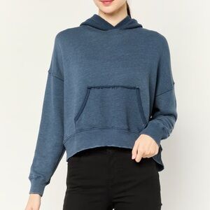 American Eagle Cropped Pullover Hoodie Blue Fleece Lined NWT Size XXS